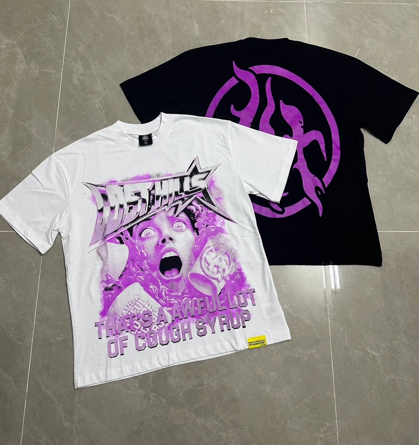 2303# / ｜ P60 THAT'S A AWFUL LOT OF COUGH SYRUP In Stock T （fabric):32 240 Sizes（size）：S-M- L- X L （colour）： Black/